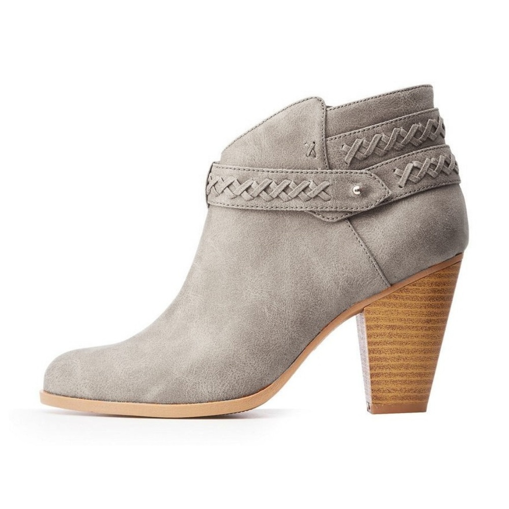 Gray Faux Nubuck Braided Stacked Heel Booties 7
